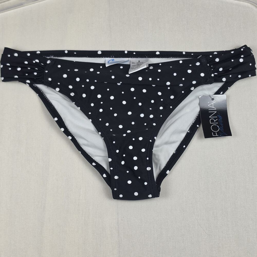 California Waves Women's Bikini Bottom Polka Dot Black White Side Shirred Size S